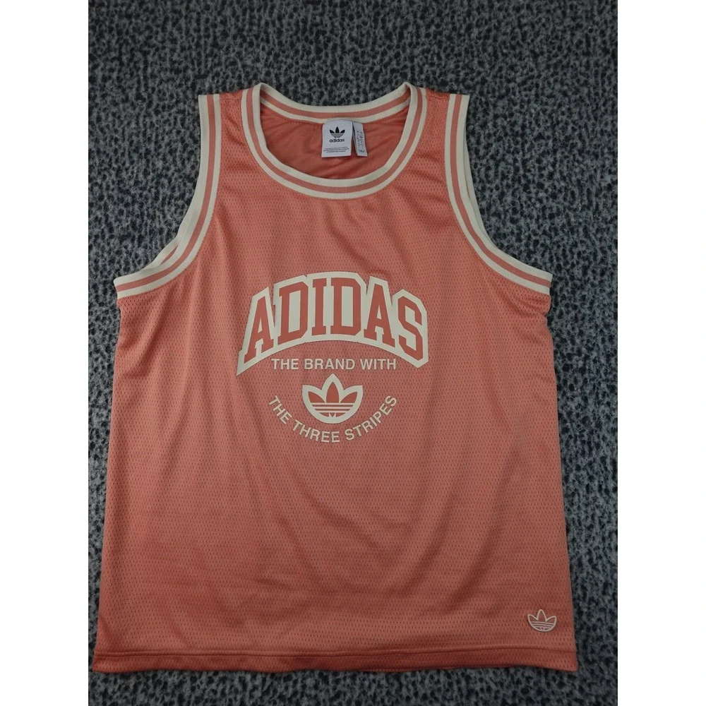 Adidas Tank Top Mens Large Coral Good Graphic Mesh Basketball Jersey IS2899
